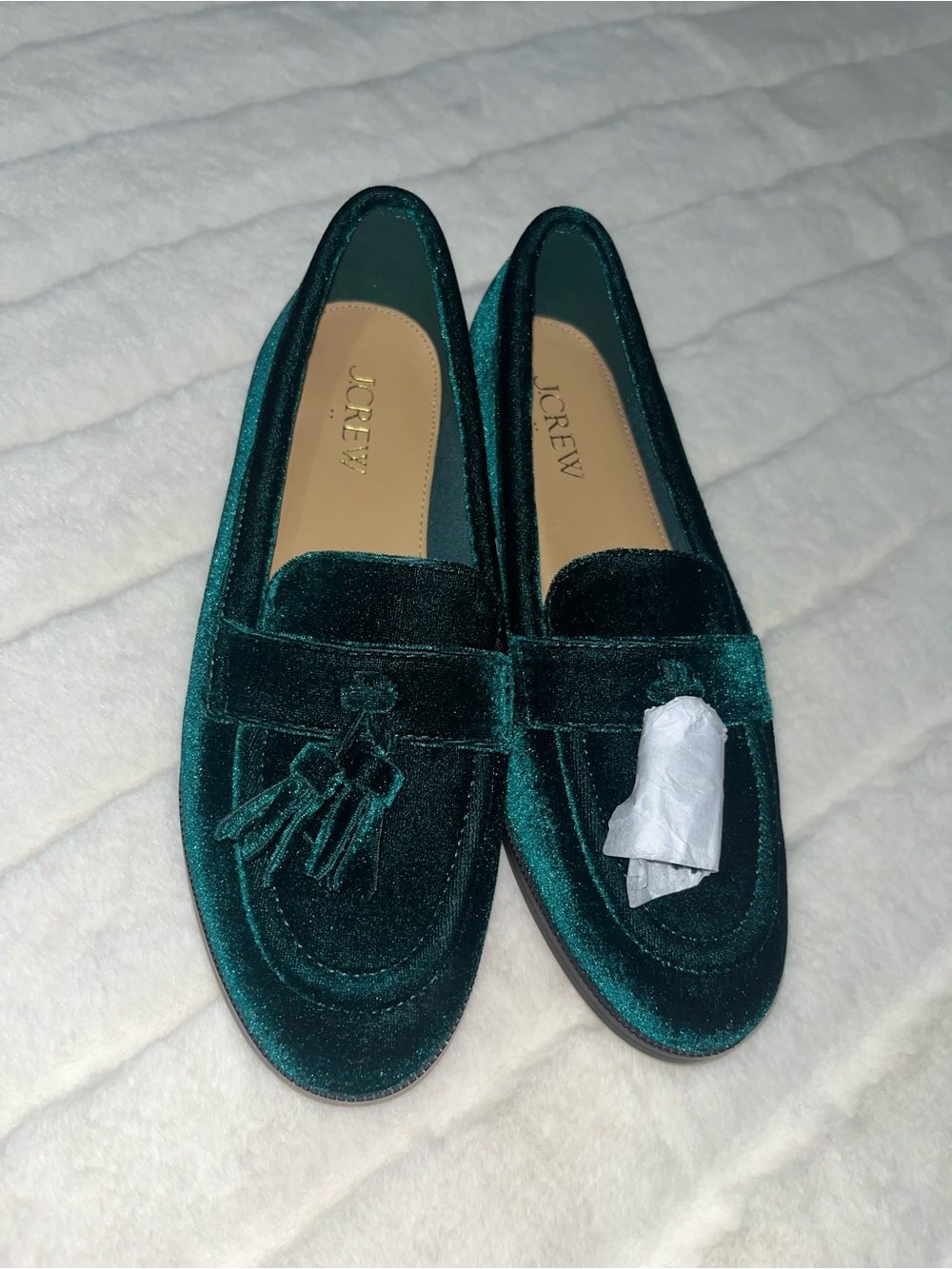 J. Crew Emerald Green Velvet Tassel Loafers New